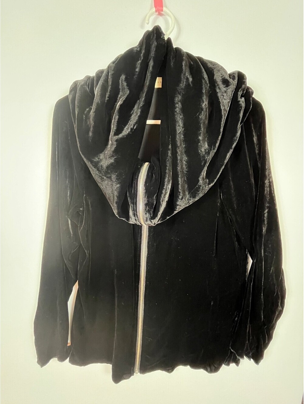Johnny Was 4 Love And Liberty Black Silk Blend Velvet Cowl Neck Zip Jacket XS